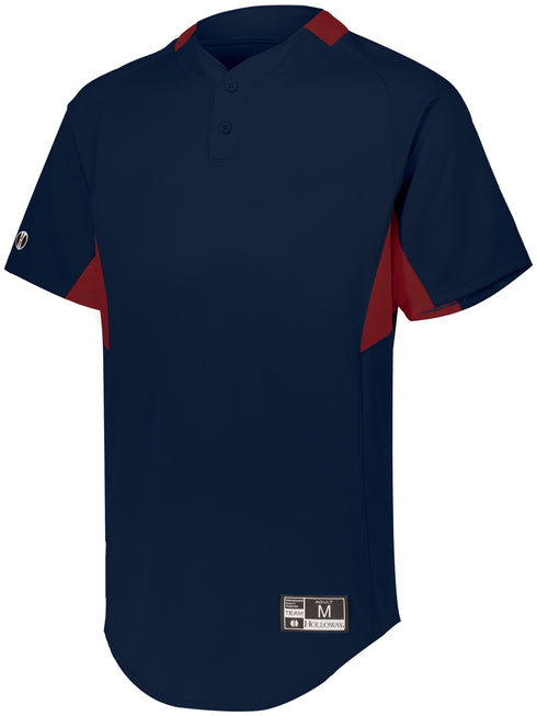 Holloway Youth Game7 Two-Button Baseball Jersey (221224), Color 'Navy/Scarlet'